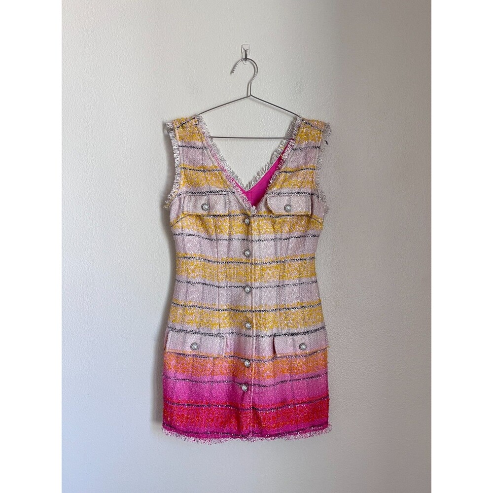 Maeve Anthropologie Sleeveless Tweed Mini Dress in Pink/Yellow Size US 6 PETITE